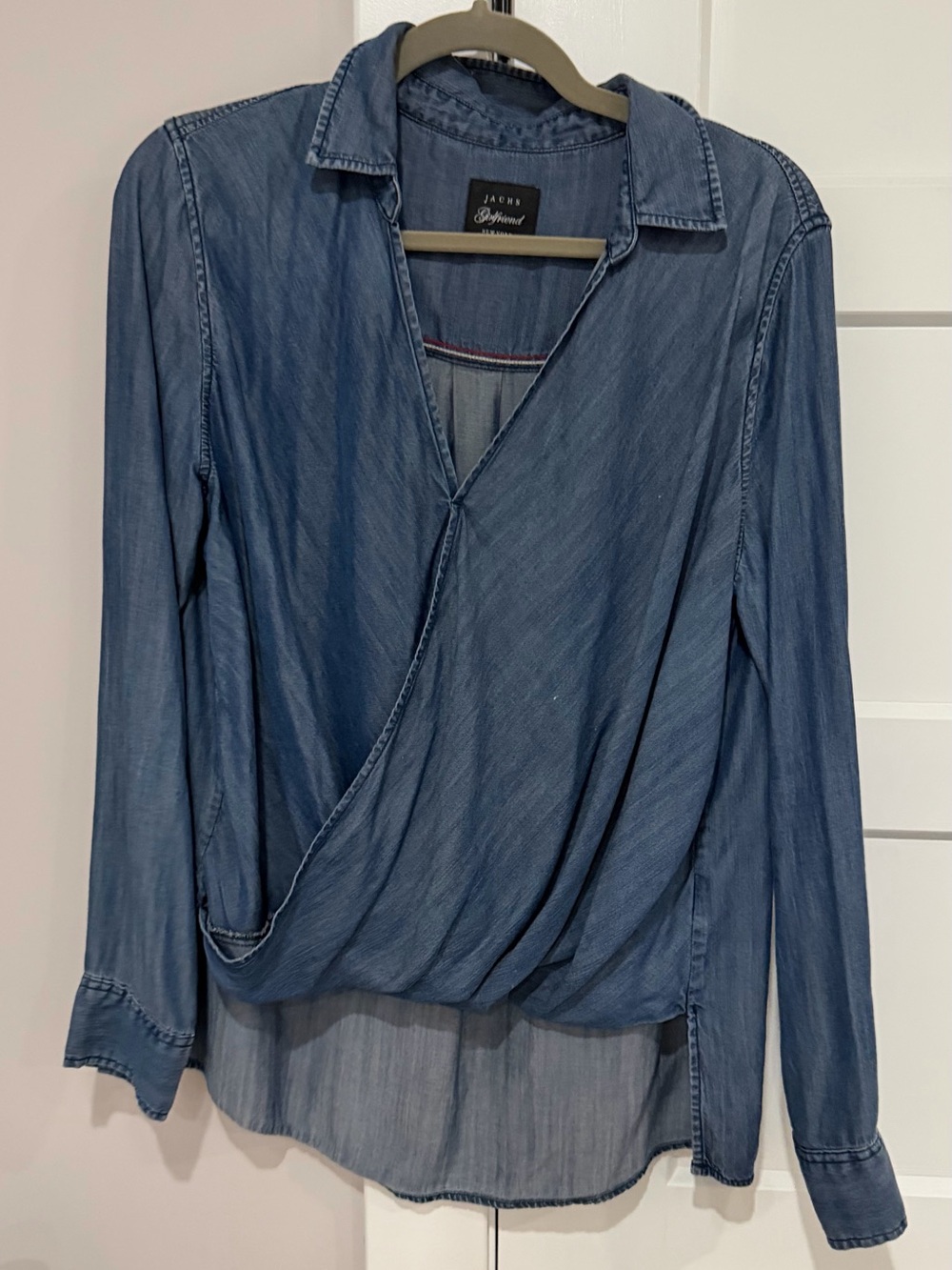 Jean like Blue Draped Wrap-Front Women's Top